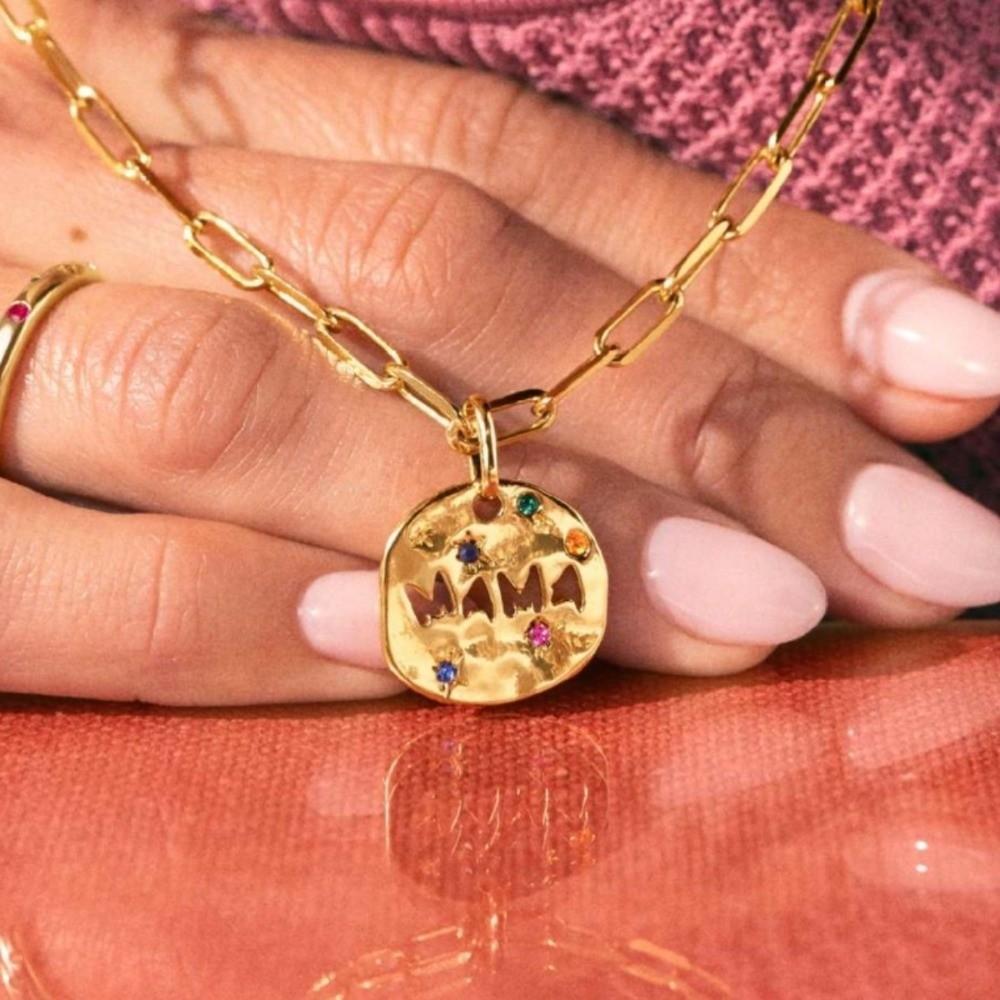 Colorful Full Zircon MAMA Necklace Irregular Circular Pendant Necklace LOVE Necklace For Grandma