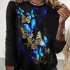 Women's Long Sleeve Colorful Butterfly Pattern T Shirts Tops Autumn Fashion  Women's Top Harajuku Fun Pullover Tshirt