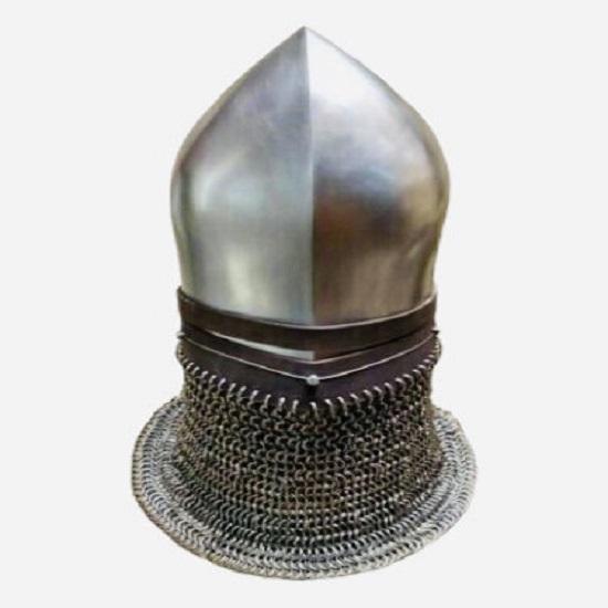 Medieval Bascinet 18 GA Long Helmet with Chainmail Fighting Costume  Knight Helmet
