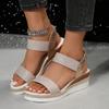 Fashion Elegant Bordered Bling Women Wedges Sandals Ankle Strap Thick Bottom Sandalias Outdoor Lightweight Vacation Beach Shoes