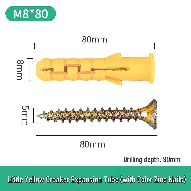 Little Yellow Croaker M6 Expansion Screw & Tube Set with Self-Tapping Screws, Wall Nails, Rubber Plugs, and Clips (6, 8, 10mm)