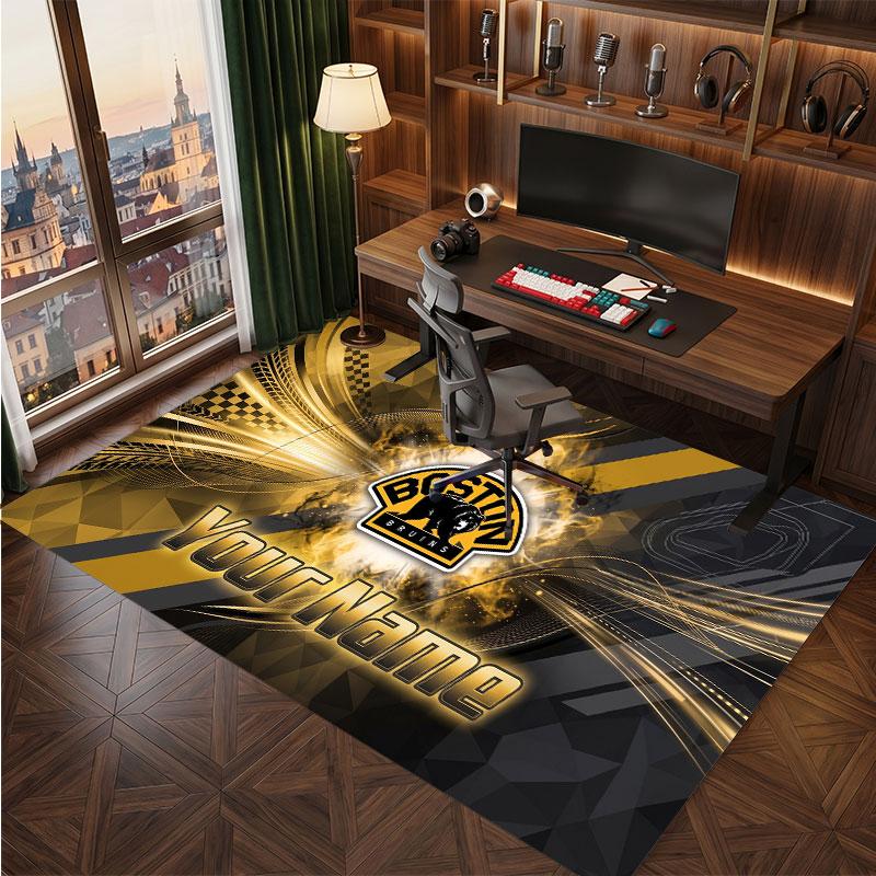 Boston Bruins Personalized Crystal Velvet Carpet, Customized Name Text Soft Anti‑Slip Rug for Living Room Bedroom