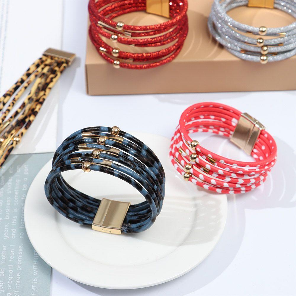 Подарки Элегантные женские леопардовые кожаные браслеты Многослойные браслеты Браслеты на запястье Широкий браслет