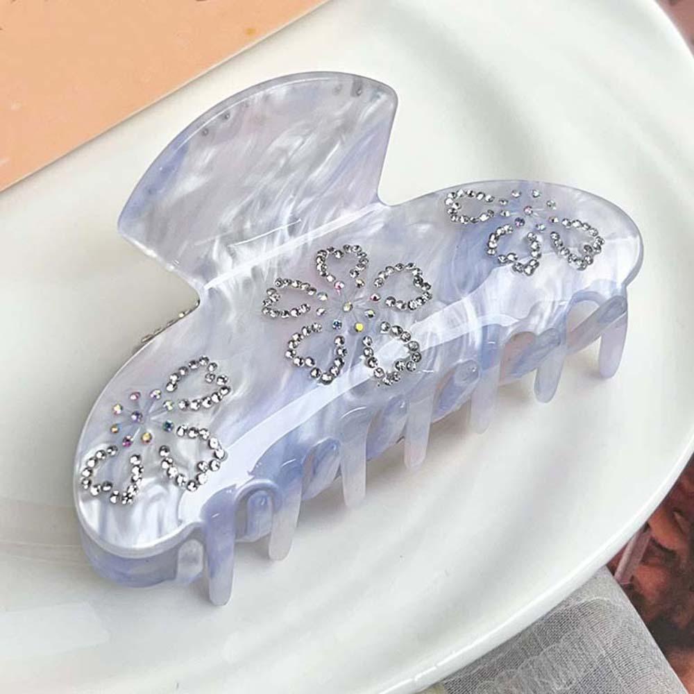 Korean Style Women Shark Clip Iridescent Acrylic Hair Claw Rhinestone-inlay Hair Claw Female