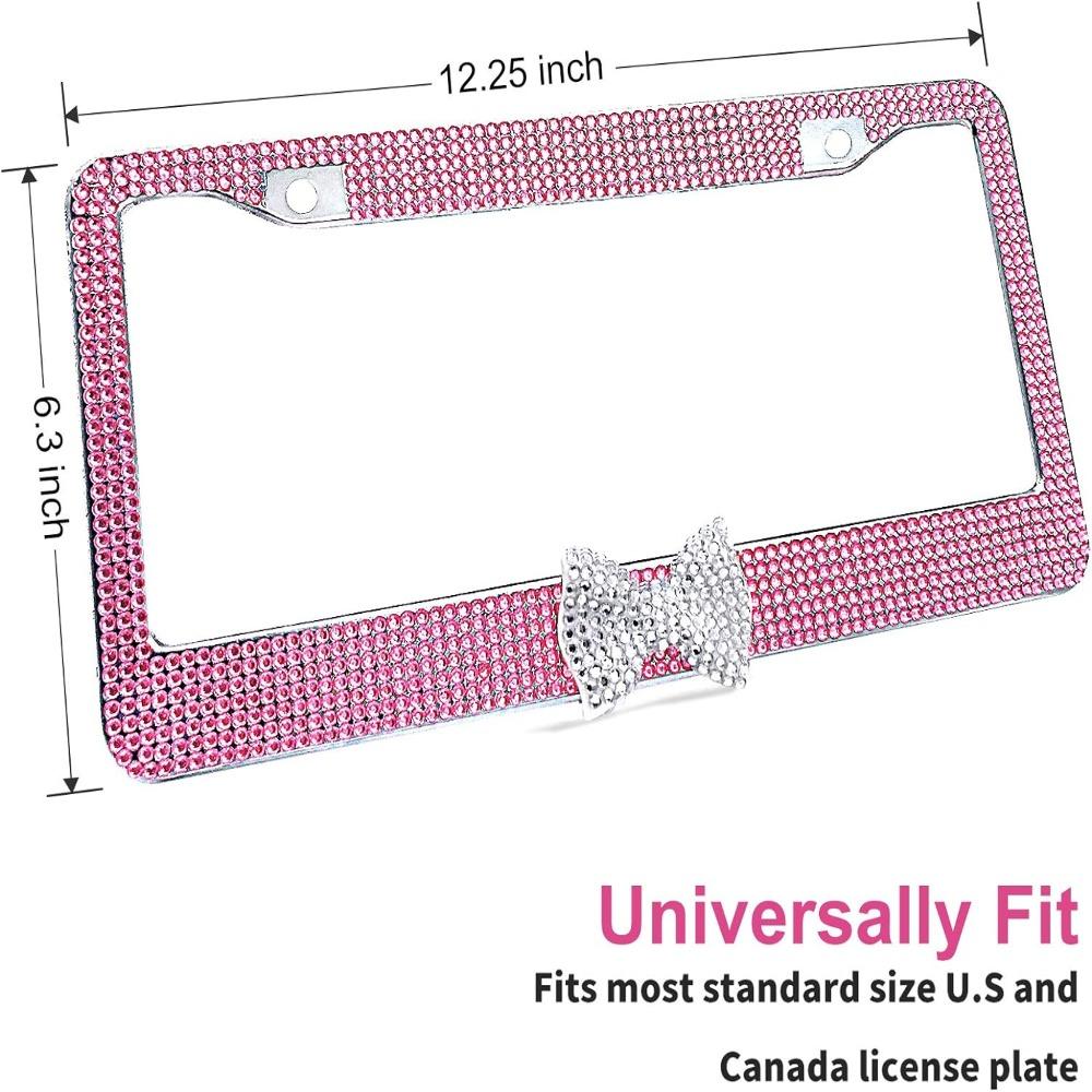 2 Pack Pink,White Bling License Plate Frame License Bracket Holder  for US Vehicle