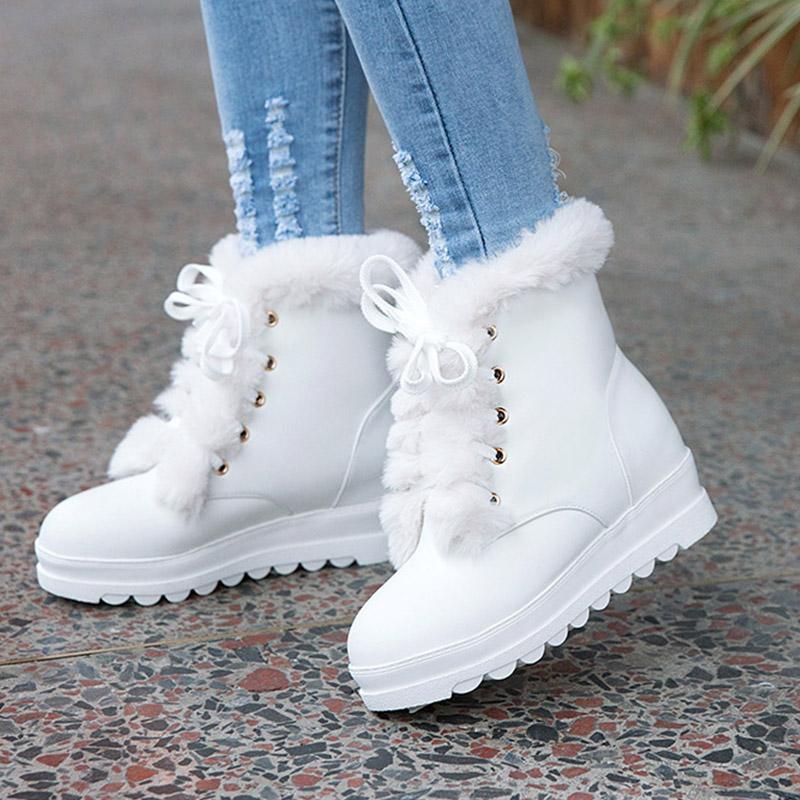 B5/Женские короткие сапоги, зимние длинные плюшевые теплые зимние ботинки, женская обувь оверсайз, высокий покатой каблук, женская обувь