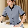 Hotel Housekeeping Uniform Women Slim Fit Top Stand Collar Short Sleeve Single Breasted Pockets Work Uniform Tops