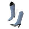 Blue Jeans Boots Ladies Fashion Chunky Heel Western Cowboy Boots 2024 New Square Toe Slip-on Knee-length Boots Women Long Boots
