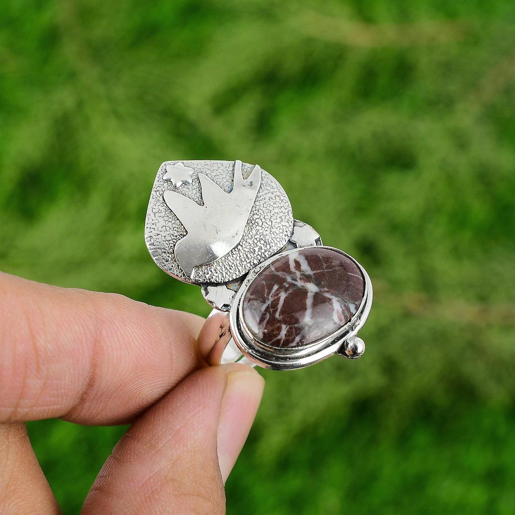 Natural Coconut Jasper 925 Silver Solitaire Bird Adjustable Ring For Girls