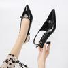 Fashion 2024 New Temperament Black Pointy Kitten with Fine Heel One-line Buckle Buckle Female Summer Sandals
