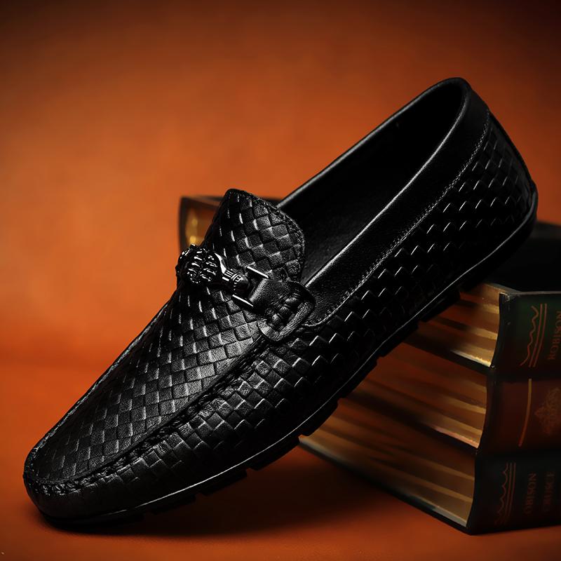 Fashion Luxury Genuine Leather Black Slip-On Loafers Shoes Breathable Comfortable Moccasins Driving Shoes Casual Shoes Mens Dress Shoes