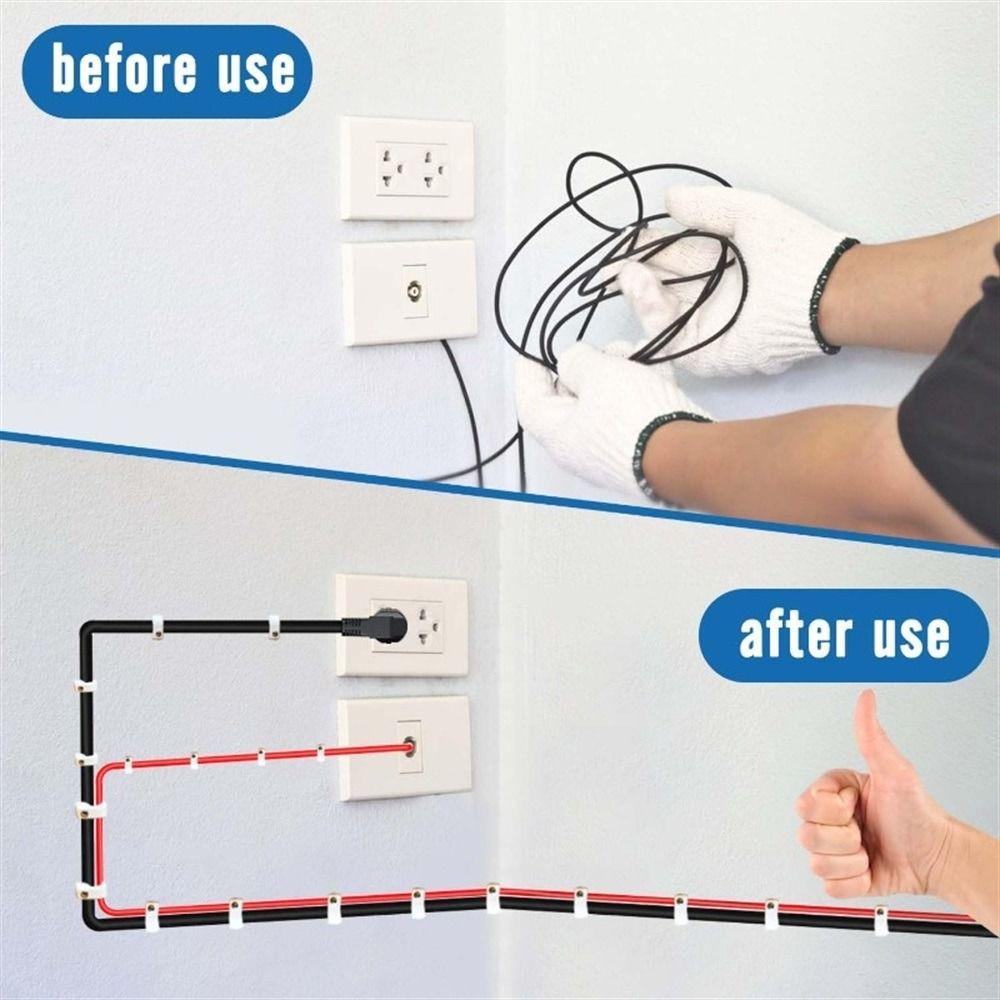 100Pcs/Set Plastic Metal Nail In Cable Clips Black Coaxial Cable Clamp for Home Office Workshop