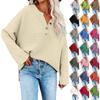 Women's Fashion Casual Solid Colour Loose Round Neck Button Knit Pullover Top