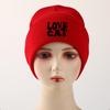 LOVE CAT" Print Knit Cap Beanie, Animal Man Cap Windproof Candy Color Trendy Pompom Beanies Knitted Hat Beanie
