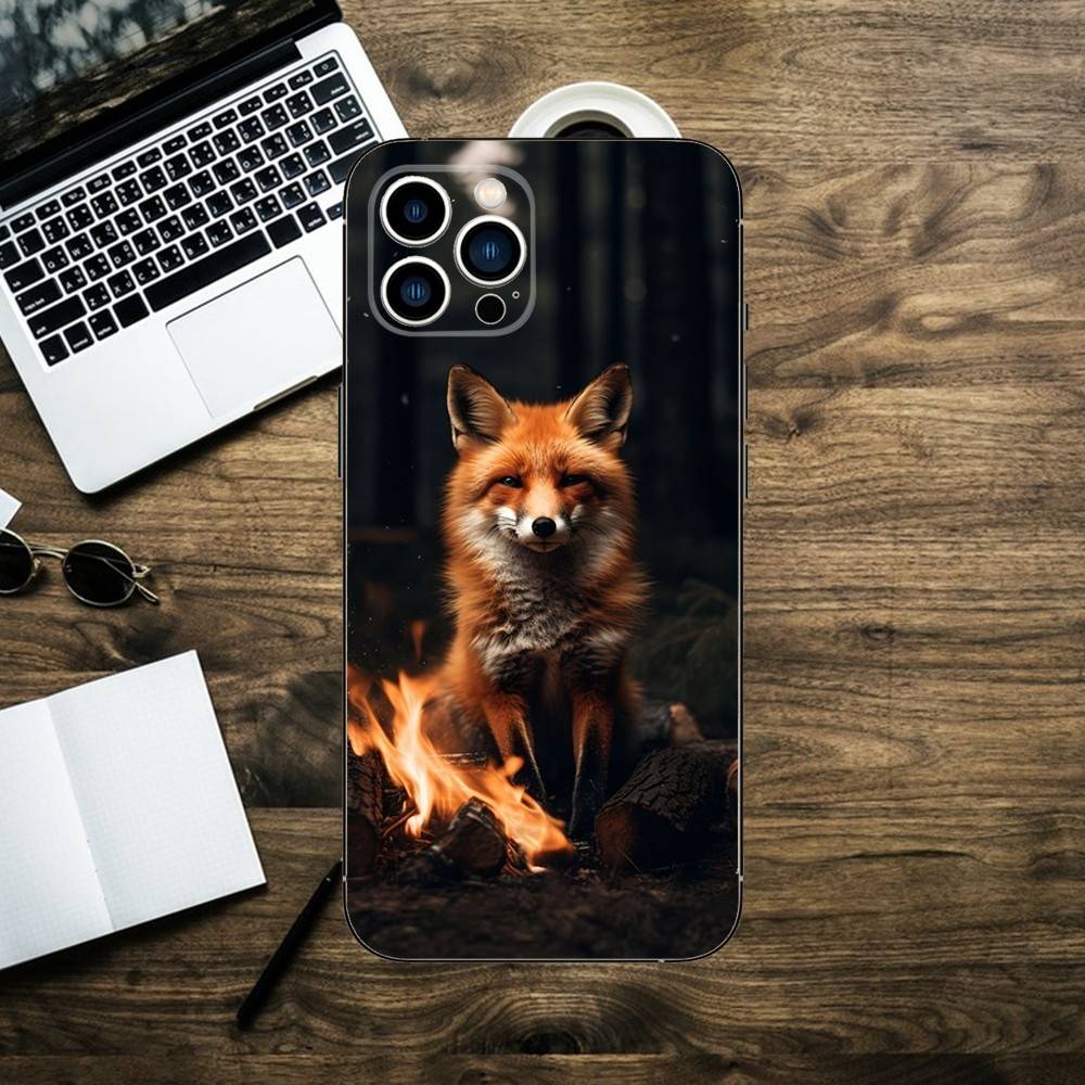 Милый животный лис Чехол для телефона Для iPhone 16,15,14,13,12,11,XS,XR,X,8,7,Pro,Max,Plus,mini Силиконовый Черный Чехол