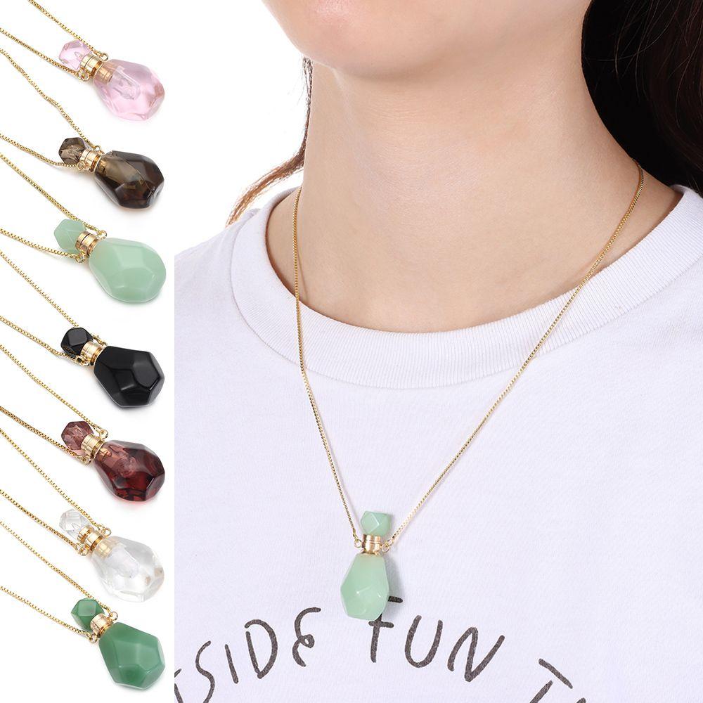Drop Square Shape Oil Diffuser Vial Jewelry Gift Natural Stone Necklace Perfume Bottle Pendant