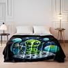 Cute Green Alien Stargazing on the Moon Flannel blanket for bedroom, living room, sofa, and nap sofas.