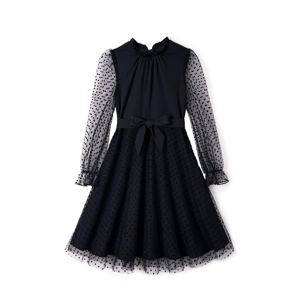 Детское платье из тюля в горошек на каждый день 130 [Rolanko], для девочек, с рукавами, с оборками, детское платье, с рисунком, для концертов, свадеб, церемоний, для ношения, для вечеринок,