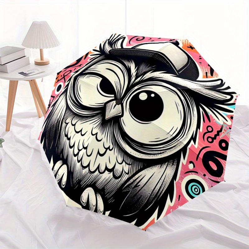 1pc Owl Art Automatic Open/close Umbrella, 8-Rib sturdy structure, Portable Travel Umbrella, Parties, Everyday Use, Outdoor Accessory, Artis