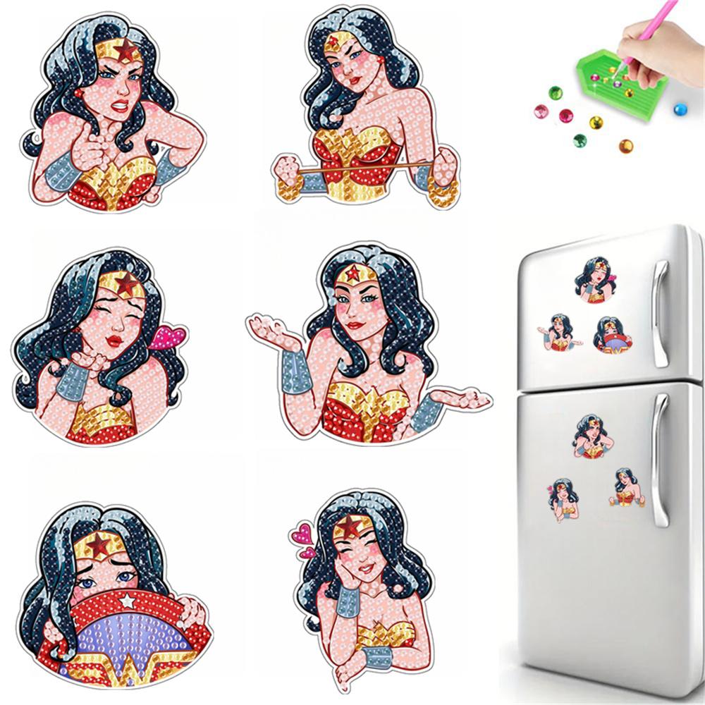 6pcs/Set Female Hero Series Diamond Painting Magnets for Refrigerator Diamond Art Fridge Magnets for Adults Diamond Art Refrigerator Magnets Kits