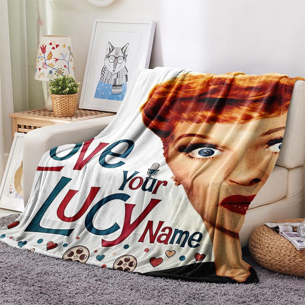 1PC Love Lucy Comics Custom Name Patterned Flannel Blanket Suitable For All Seasons For Home Decor Warmth And Comfort Gifts Holiday Present