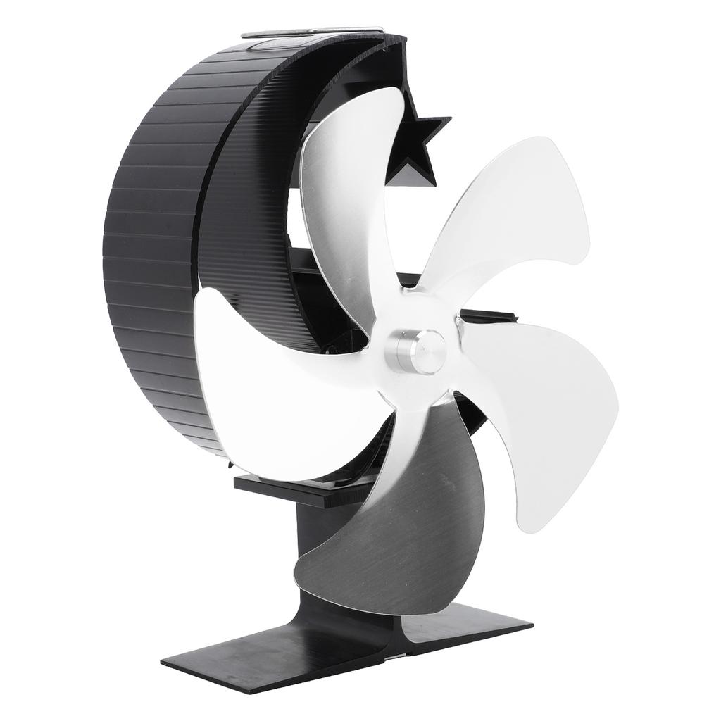 5-лопастной вентилятор для дровяной печи с термометром и тепловым экраном из алюминиевого сплава, тихая работа, питание от тепла