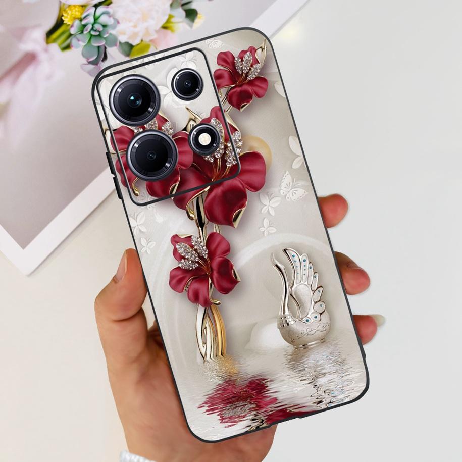 For Infinix Note 30i Case Stylish Flower Black TPU Shockproof Bumper For Infinix Note 30 Pro X678B Phone Cover Note 30 5G Fundas