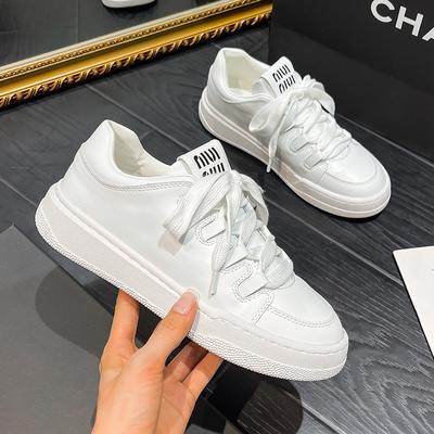 Ах миу~ платформа из коровьей кожи, повседневная женская обувь, весна и лето, новая универсальная, круглый носок, шнуровка, маленькие белые туфли женские