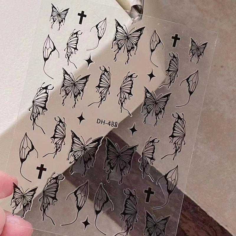 Серебряные черные белые бабочки 3D наклейки для ногтей металлические бабочки звезды распятия самоклеящиеся слайдеры обертывания маникюрные гель-лаки наклейки