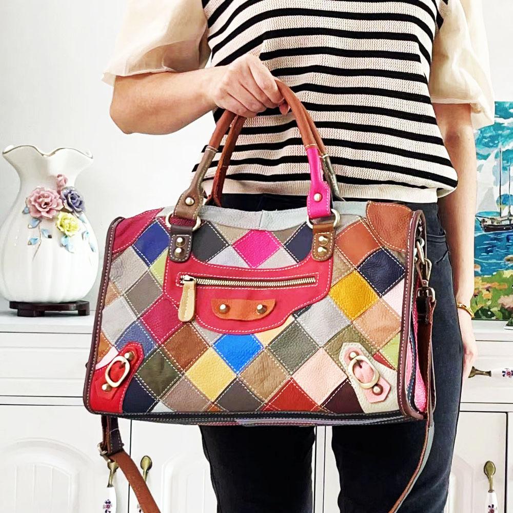 Стильная женская сумка из искусственной кожи, сумка-мессенджер из цветной коровьей кожи с ромбами, повседневная большая сумка