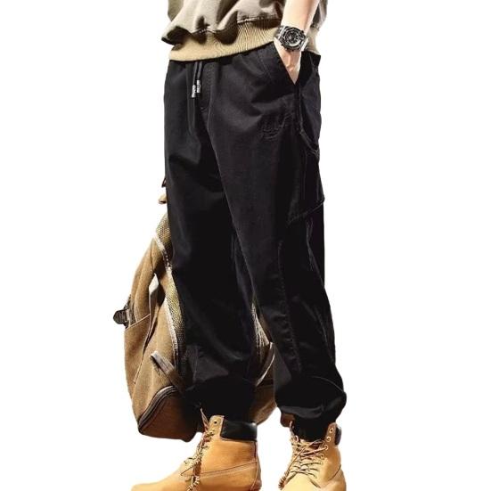 Men Harem Pants Thin Solid Color Elastic Waist Pockets Ankle-banded Drawstring Deep Crotch Wear-resistant Soft Breathable Men Cargo Pants Long