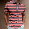 Повседневная мужская рубашка-поло на молнии с полосатым принтом и контрастными цветами