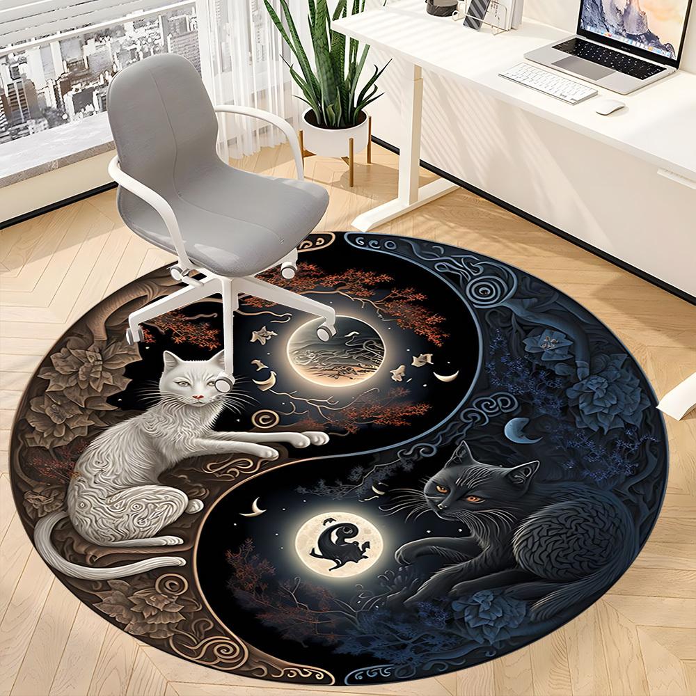 1pc Yin-Yang Cats Chair Carpet for Office Non-Slip, Machine Washable Rug for Office, Room - Holiday Decor, Machine Made yy251016083