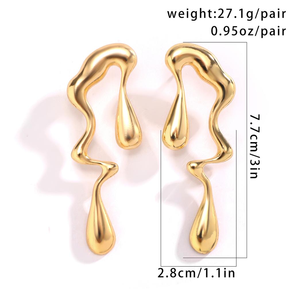 IngeSight.Z Creative Metal Irregular Water Drops Stud Earrings for Women Vintage Gold Color Geometric Long Earrings Christmas