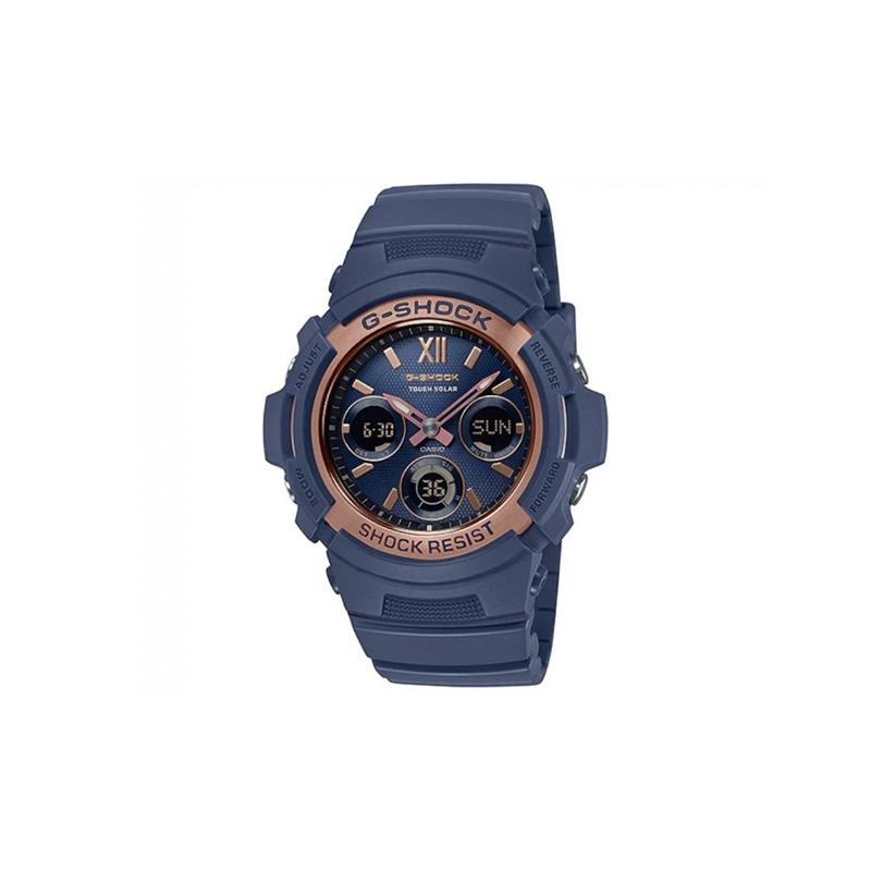 Casio Серия G-SHOCK Бронзовая Рамка Кварцевый Механизм Ремешок из Смолы Японские и Корейские Часы Мужские Часы Синий Циферблат AWR-M100SNR-2A