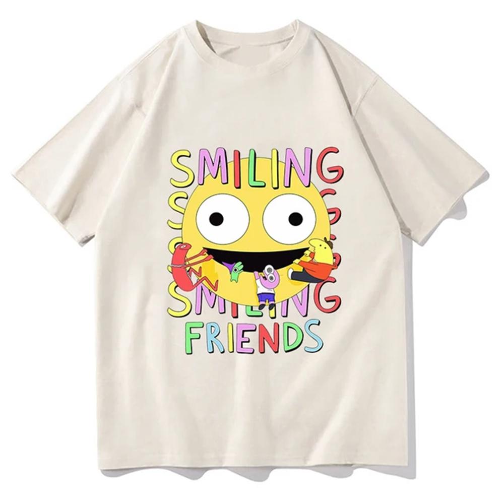 Smiling Friends Cartoon Print Tshirt Comfortable Unisex Women Summer Teeshirt Cotton High Quality Tshirts Manga Funny Tees