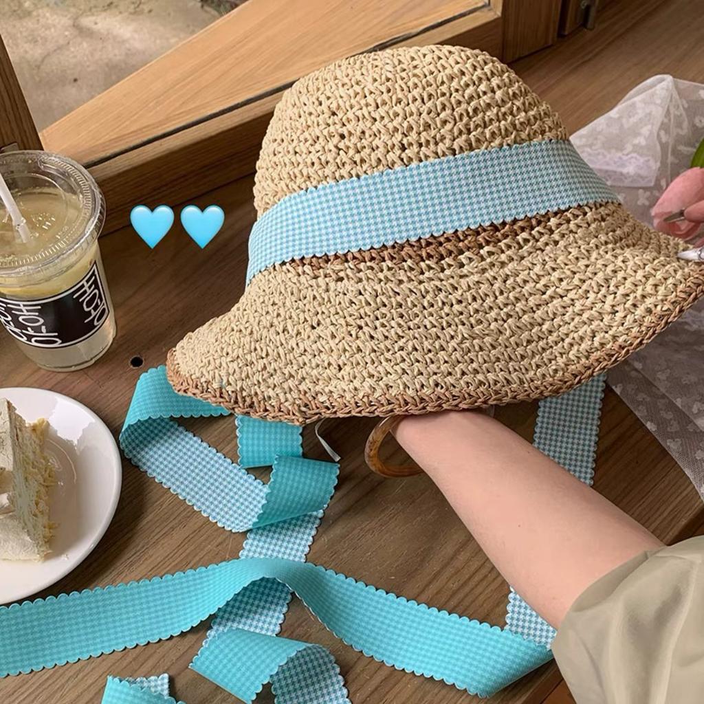 Handmade straw hat women's spring and summer small fresh sun hat travel sun protection hat sweet versatile fisherman hat