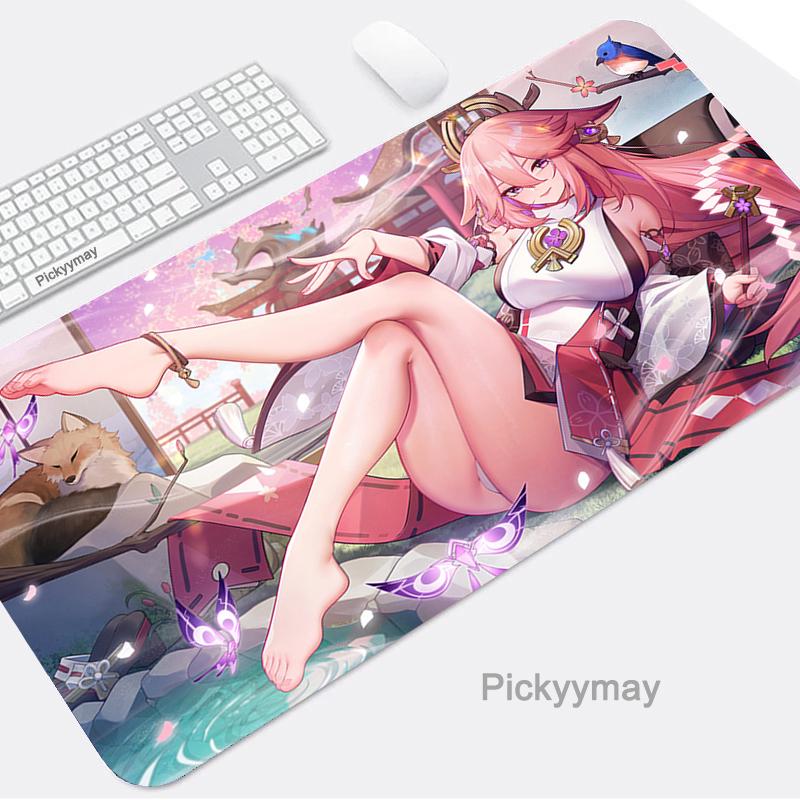 Коврик для мыши игровые аксессуары коврик для мыши Yae Miko компьютер ноутбук ПК геймер Mause Genshin Impact большая аниме-клавиатура настольный ковер