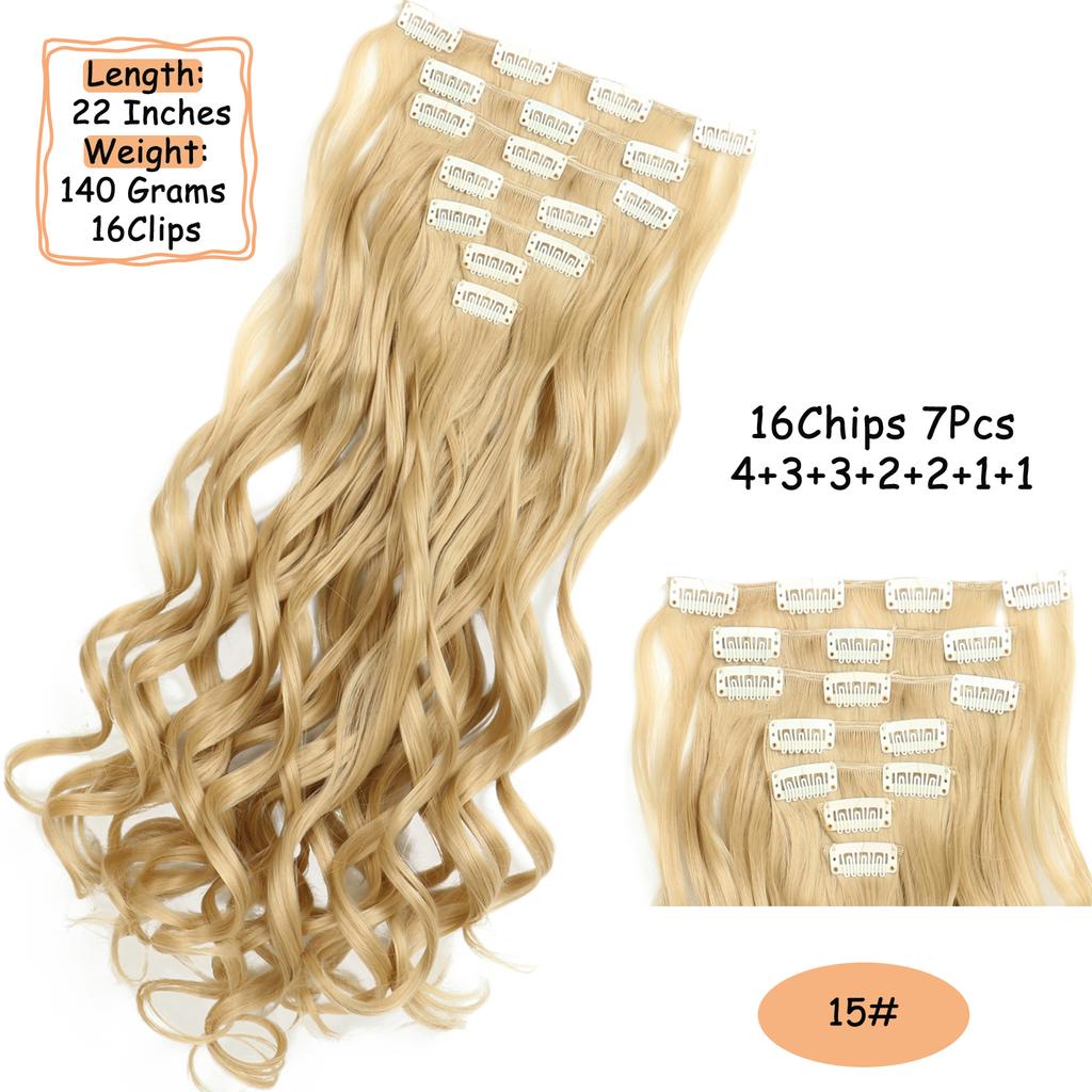 Synthetic Wavy Clip In Hair Extensions Clip In Hair Extensions For Women Full Head Thick Soft Clip In Hairpieces Daily Party
