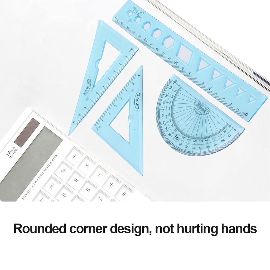 Набор математических геометрических инструментов из 4 штук для детей, прозрачные инструменты для измерения углов и длины, геометрический набор для детей, включает пластиковую прозрачную линейку, транспортир,