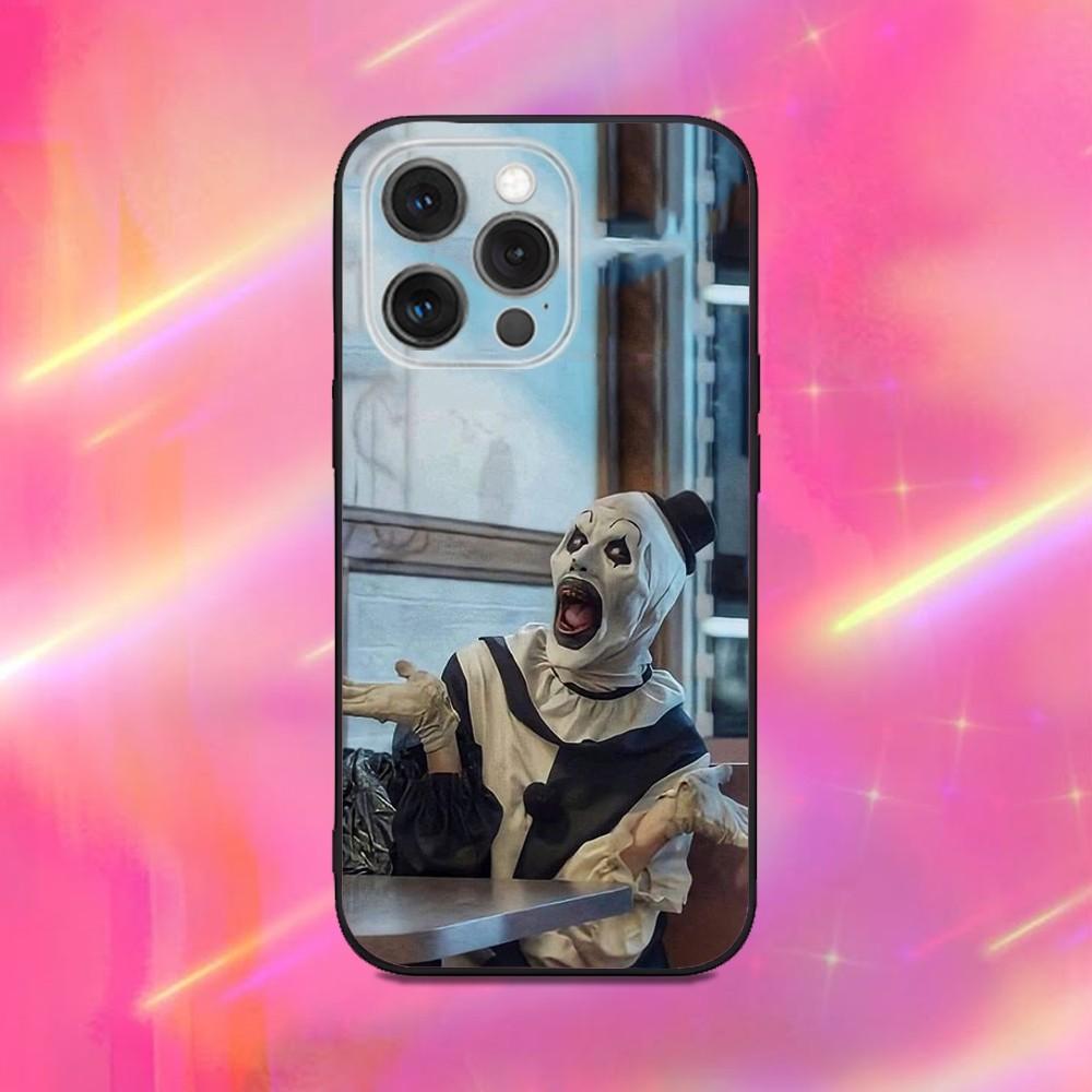 Horror Art the Clown Funny Phone Case For iPhone 16,15,14,13,12,11,Pro,Max,Plus,X,XS,XR,SE,8,7,Mini,Soft Silicone Black Case