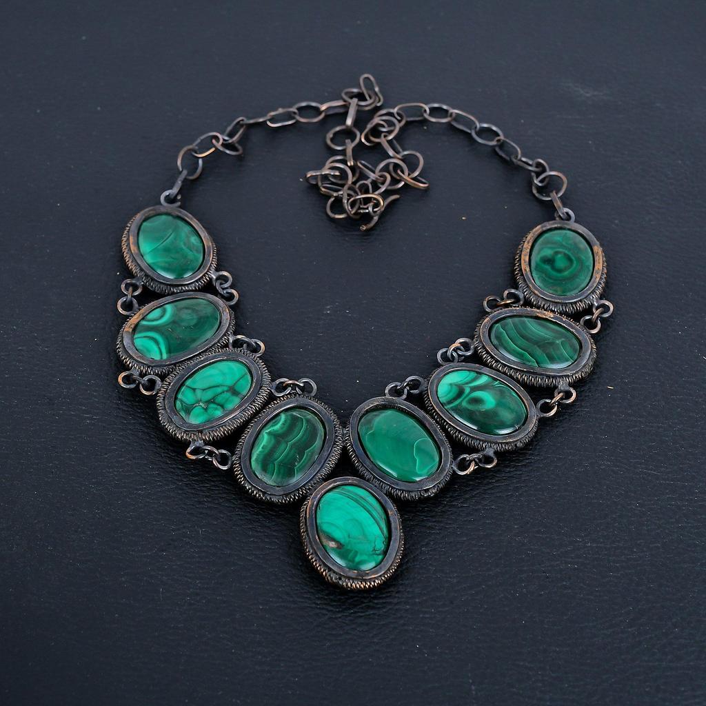 Малахитовое ожерелье, Ювелирные изделия из драгоценных камней, обернутые медной проволокой 999 пробы, Ожерелье ручной работы, Удивительные украшения, Подарок для нее