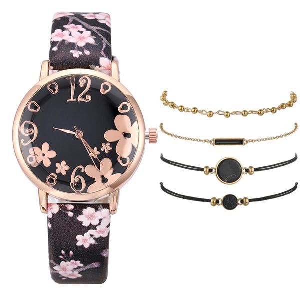 Women Creative Flower Watches Ladies Fashion Casual Leather Quartz Wristwatches Gift Clock