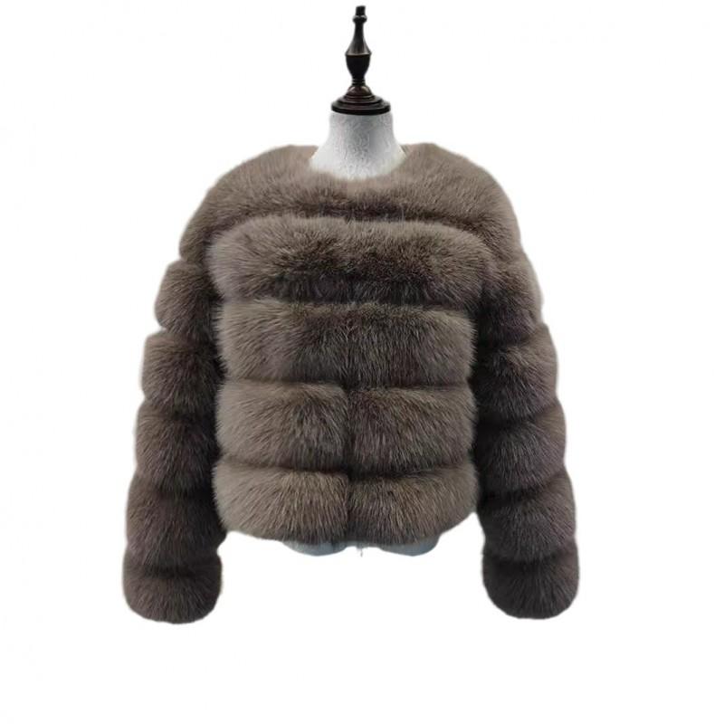 Womens Faux Fur Coat With Fox Hair Trim Design Long Sleeve Winter Warm Outerwear