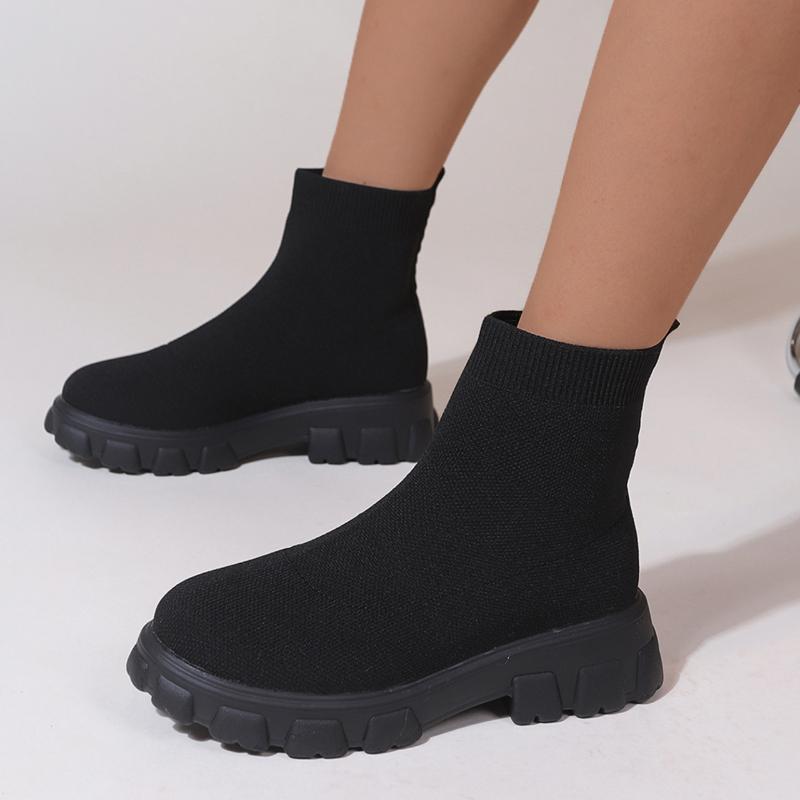 2024 Осень Зима Новые Парные Носки Туфли Женские Толстые Подошвы Повседневные Большие Размеры Сетчатые Красные Трикотажные Короткие Сапоги Модные Женские Сапоги