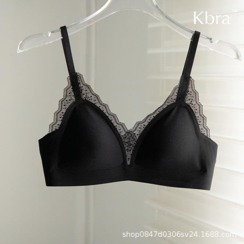 French Triangle Cup Underwear Women's Small Breasts Gathered Thin No Steel Rim Sexy Lace Edge Jelly Strip No