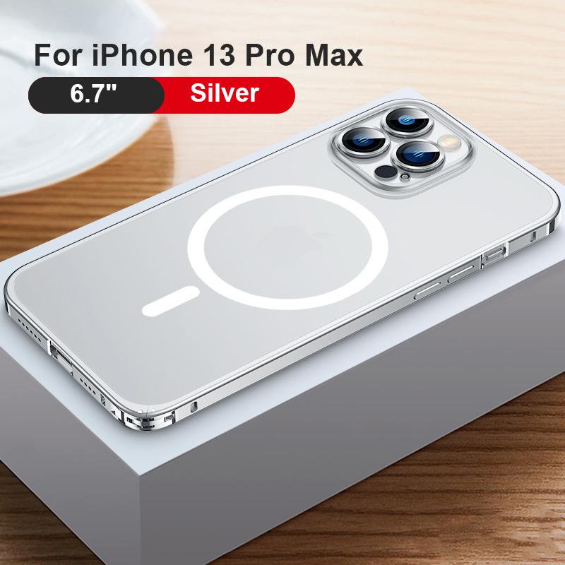 Магнитный чехол для телефона из авиационного алюминиевого сплава для iPhone 14 13 12 Pro Max с металлическим каркасом, матовый полупрозрачный чехол с пряжкой бегемота