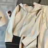 Women's Autumn Casual Tracksuit, Slim Fit Hooded Zip-Up Jacket and Wide Leg Pants 2-Piece Outfit Set