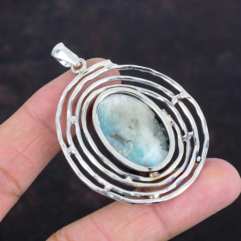 Подвеска с ларимаром, подвеска ручной работы, ювелирные изделия из драгоценных камней, серебряная подвеска 925 пробы, ювелирные изделия из натурального ларимара, уникальный стиль, подвеска, подарки для матери