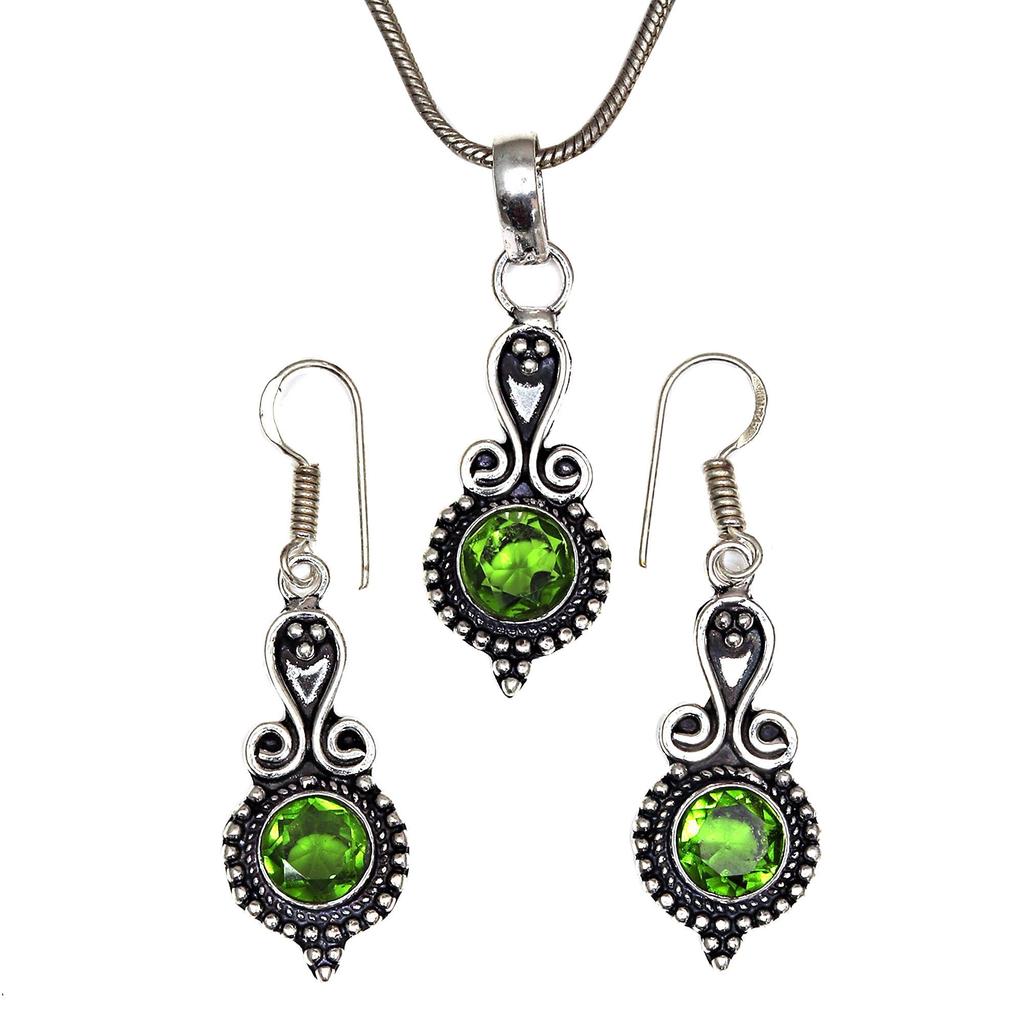 Peridot   Gemstone Pendant Jewelry Set Quartz Necklace 18-20''